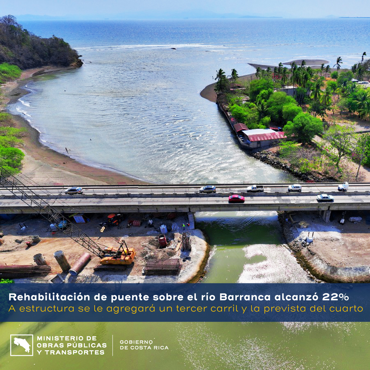 Costa Rica: Rehabilitación del puente sobre el río Barranca alcanzó un 22% de progreso