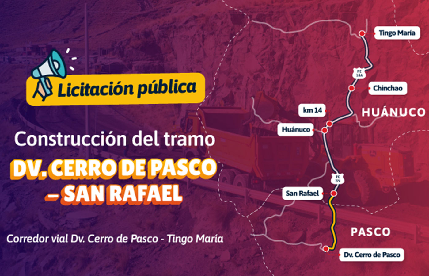 Perú: MTC rehabilitará primer tramo de la carretera Dv. Cerro de Pasco – Tingo María